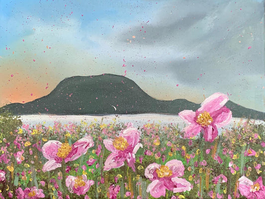 NEW PAINTING! Clare Island and Pink Wildflowers