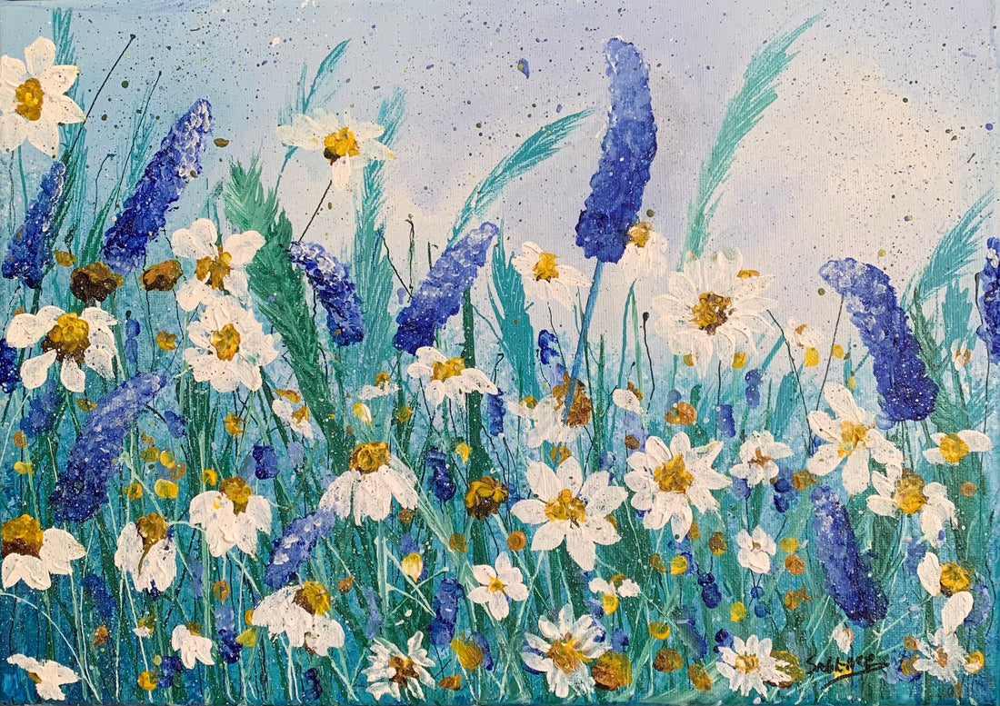 New Painting! Daisies and Wild Pea Flowers