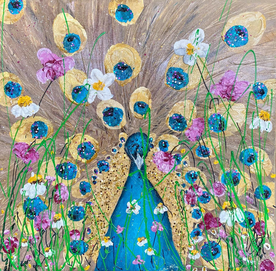 “Peacock and Wildflowers” 💙 🦚 🌸