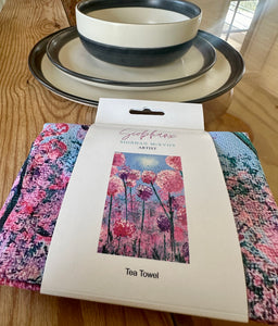 Pink Flowers Tea Towel